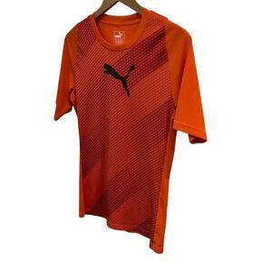 PUMA Training T-Shirt Orange Black Graphic Athletic‎ Gym Activewear Mens